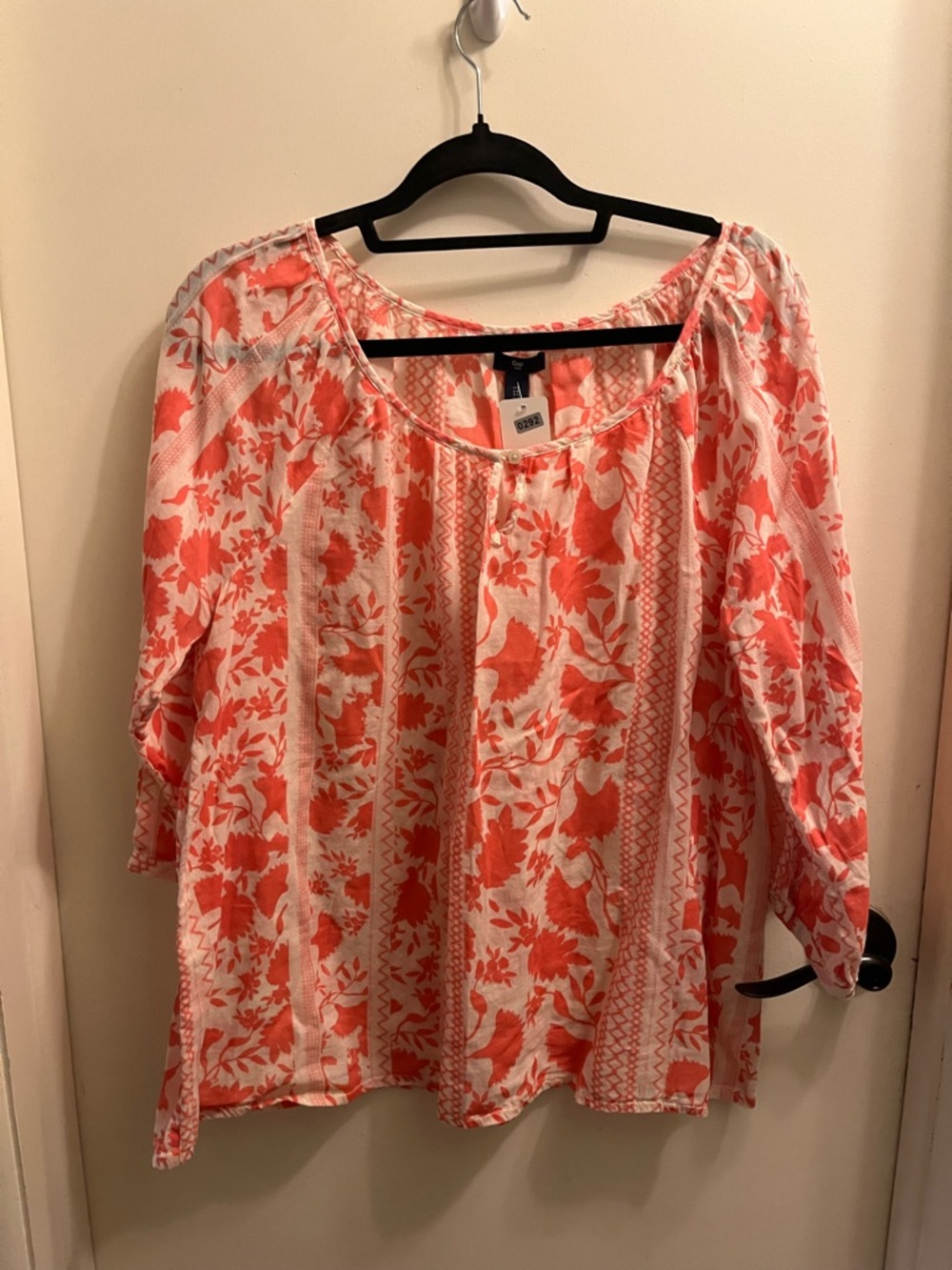 Women's Coral Floral Peasant Top